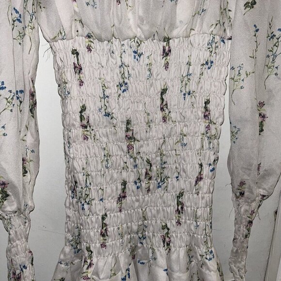 Nasty Gal White Floral Bodycon Smocked Ruffle Cottegecore Fairy Dress Size 4 - Picture 6 of 10